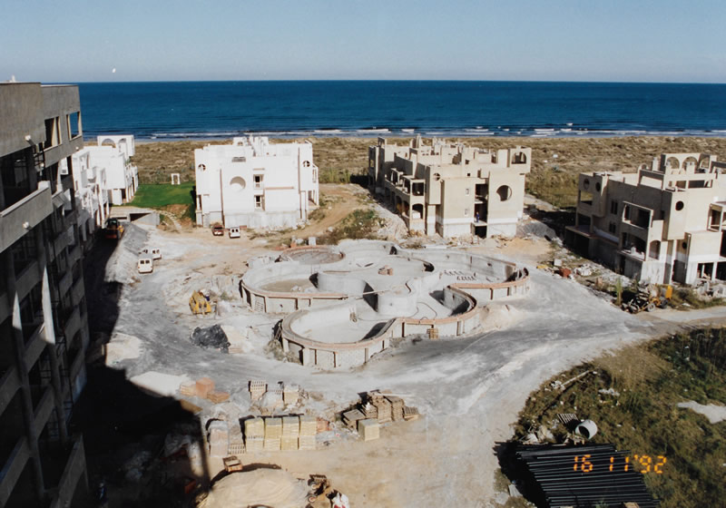 Building of the hotel in 1992, opened one year later